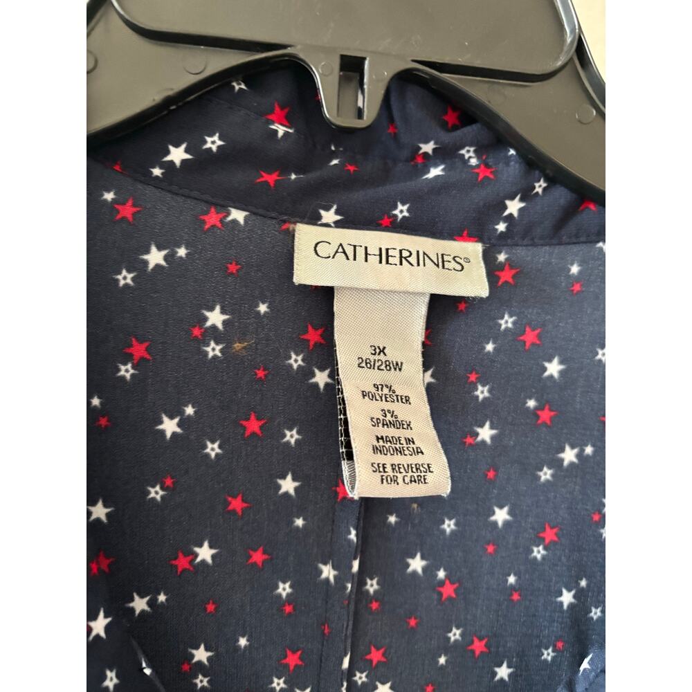 Catherines Navy Button-Down Blouse with Pink and White Dot Print - Picture 3 of 5